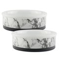 Design Imports 6 x 2 in. White & Marble Pet Bowl - Medium - Set of 2 CAMZ10397